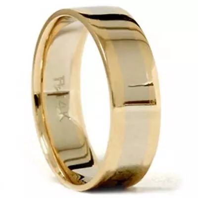 14k White & Yellow Gold 6mm Plain High Polished Two Tone Wedding Band Men's • $604.48