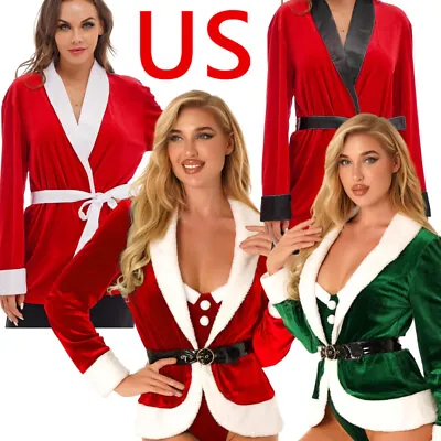 US Womens Long Sleeves Jacket Mrs Santa Claus Cosplay Waistcoat Christmas Party • $7.43