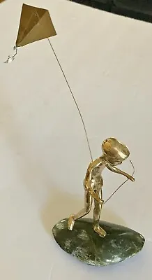 1970's Malcolm Moran Gumps Brass Figurine-Boy Flying Kite-Jade Platform-Signed  • $249.99