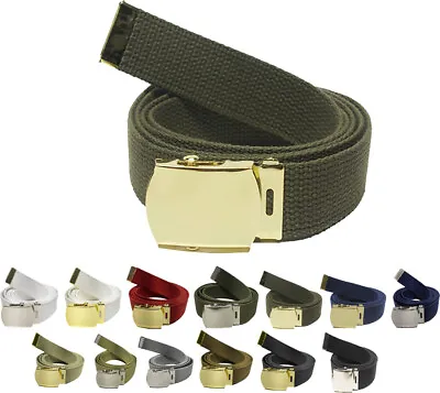 Army Web Belt 100% Cotton Canvas Military Color Adjustable Strong Belts 54  Long • $11.99