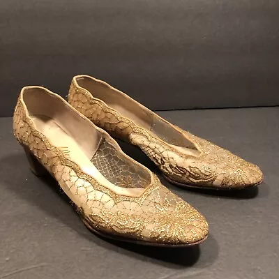 Original Vintage Falenti Womens Shoes Size 6 Mesh/gold 1930s-50s • $38.52