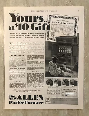 1930 The New Allen Parlor Furnace Coal Wood Or Gas Vintage Print Ad • $12.99