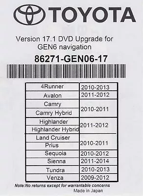 New 2010 2011 Toyota Camry + Hybrid Navi 2018 Map Update DVD Gen 6 Ver 17.1 U99 • $29.99