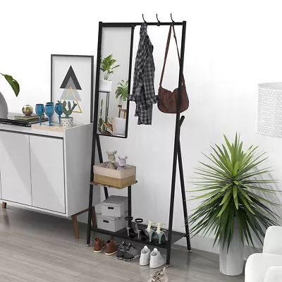 Coat Rack With Mirror Multifunctional Hall Tree With Shoe Storage AluminumFrame • $99.97