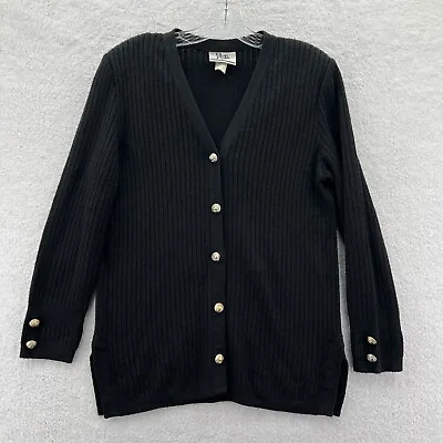 Vintage Mita Cardigan Sweater Womens Petite 10P Medium Black Top Ribbed Knit USA • $16.67