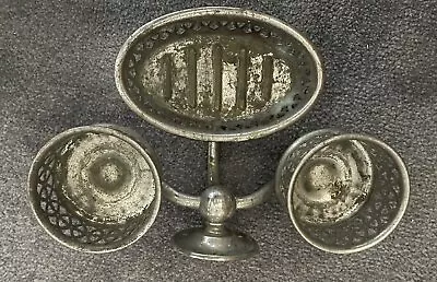 S. Sternau & Co. Nickel Plated Brass Fixture 2 Cup Holders & Soap Dish VTG. • $115