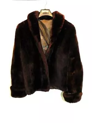 Vintage Sears L Dark Brown Mouton Lamb Fur Coat Shearling Shawl Collar Pockets • $59.99