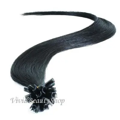 100 Pre Glue Bond U Nail Tip Keratin Straight Human Hair Extensions Jet Black #1 • $129.99