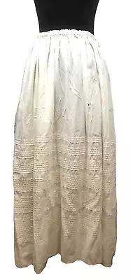 Antique Vtg Full Length Petticoat Slip Undergarment Cotton Ivory Elastic Waist • $99.99