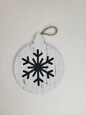 White Faux Wooden Black Snowflake Christmas Ornament 4  • $4.95