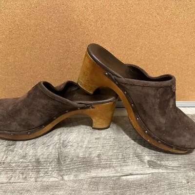 Womens UGG 'Abbie' Brown Suede Studded Mules Clogs Shoes Size 8 / EU 39 • $24