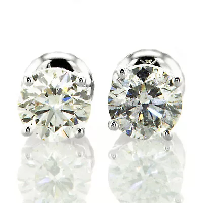 Diamond Stud Earrings Round Shape Real 1.20 Carat F/G SI2/I1 IGI 14K White Gold • $1965