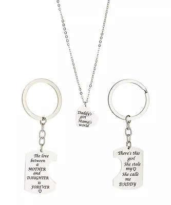 Daddy's Girl Mama's World Necklace Keychain Stole My Heart Stainless Steel USA • $15