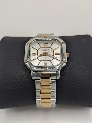 $25 • Buy Relic By Fossil Silver & Copper Tank Wrist Watch W/ Stainless Steel Band & Date 