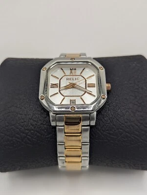 $25 • Buy Relic By Fossil Silver & Copper Tank Wrist Watch W/ Stainless Steel Band & Date 