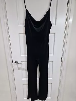 Urban Outfitters Yasemine Cowl Neck Velour Jumpsuit Size XL Black New RRP£52.00 • £14.99