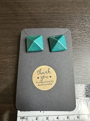 Vintage 80’s Plastic Earrings Teal Pyramid • $6.38