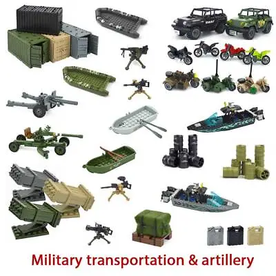 Military Vehicle Jeep Boat Motorcycle Artillery Barrel Building Blocks For LEGO • $10.05