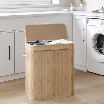 SONGMICS 100L Bamboo Laundry Hamper With Lid Laundry Basket With Handles • $32.40