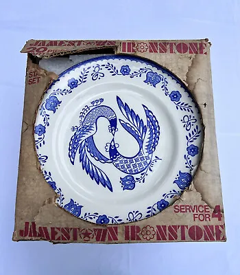 Vintage JAMESTOWN Ironstone Dish Set White & Blue Bird Monarch Chinoiserie MCM • $59.99