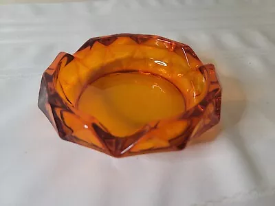 Vintage MCM Orange Viking Glass Ashtrays Faceted 1960’s Heavy • $39.99