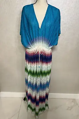 New Missoni Semi-Sheer Striped Maxi Dress Kaftan Cover-up Multicolor Knit IT 40 • $575