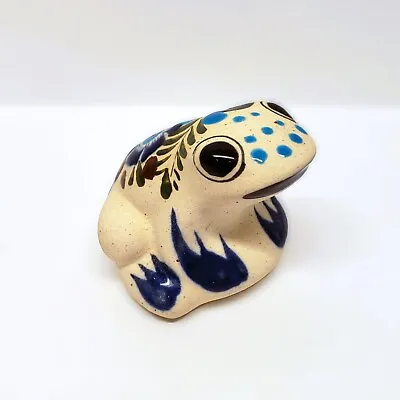 Folk Art Frog Toad Mexico Pottery Ceramic Tonala Style Signed RS Blue Flower • $19.99