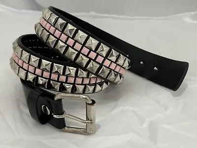 Studded Faux Leather Belt Womens Size 1X Pink Metal Pyramid Punk Rock Goth Emo • $13.65