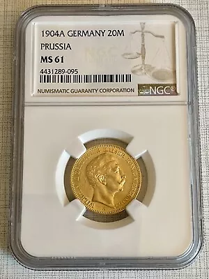 Germany 1904-A Prussia 20 Mark Gold NGC MS61 Sku# 5918 • $1122.94