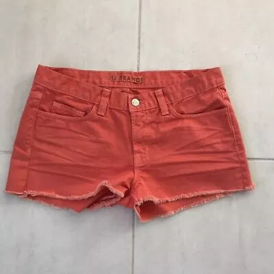 J Brand Women Sz 27 Jean Shorts Cotton Low Rise Cut Off Denim Orange FLAW • $14