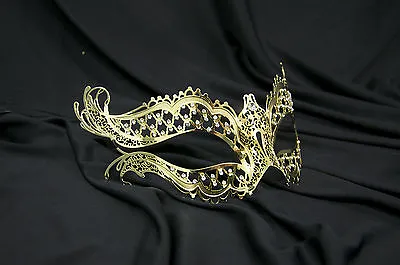 £9.99 • Buy Gold Katherine Venetian Metal Filigree Masquerade Mask With Diamantes Halloween