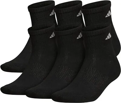 ADIDAS ~ 6-pair QUARTER Socks Black Cushioned Agron Mens ~ Extended XL 12-15 • $24.99