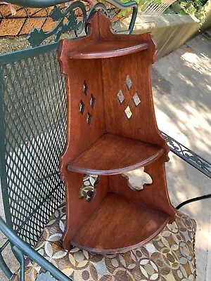 Antique 3 Tier Corner Curio Shelf Wood~Cherry 22” Country Arts & Crafts EUC • $147