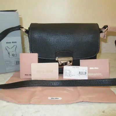 NEW Miu Miu Black Bandoliera Vitello Phenix Madras Crossbody Bag RT0638 • $699.99