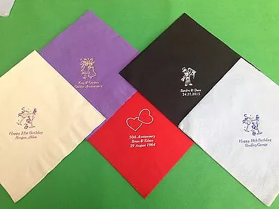 £21 • Buy 50 PERSONALISED NAPKINS, SERVIETTES LUXURY 3PLY 40cm WEDDING ANNIVERSARY PARTY