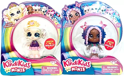 2 Ct Moose Toys Kindi Kids Minis Tiara Sparkles & Flora Flutter Bobble Head Doll • $22.87