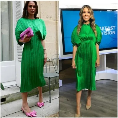 Zara Limited Edition Green Pleated Midi Dress Size S Uk 8 10 • £65