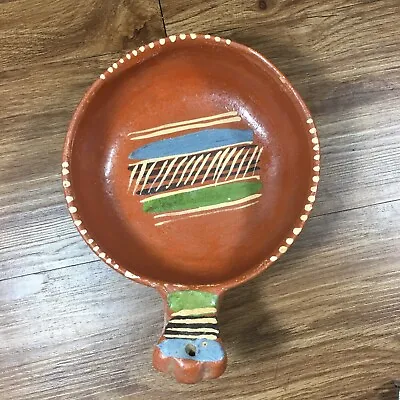 Mexican Red Clay Pottery Bowl With Handle Vintage Medium • $14.99