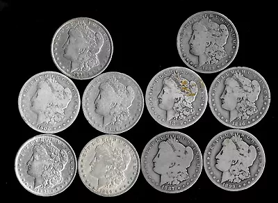 Ten (10) Morgan Dollars 90% Silver (1885-1904)  Lower Grade/cull  Lot H66 • $290