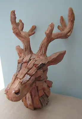 Resin Textured Stag Deer Head Wall Mount. 33cm. Carved Wood Effect. Free Postage • £25.95