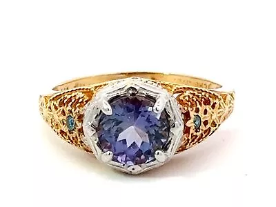 Blue Purple Round Tanzanite Filigree Ring 14k White And Yellow Gold • £1248.09