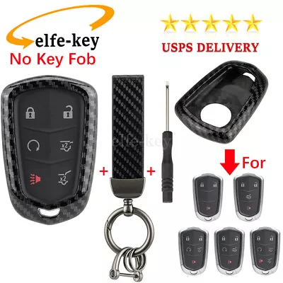 Carbon Fiber Key Fob Case Cover + Keychain For Cadillac XTS XT4 XT5 XT6 Escalade • $11.39