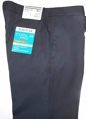 Haggar Cool 18 Pro Pants Straight 4 Way Stretch Expandable Waist Dk Gray Heather • $36.95