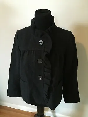 J. Crew Dark Gray/Black 100% Wool Jacket W/Ruffles Size 0 • $45.50