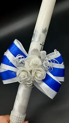 Christening Candle 35 Cm Long Holy Communion Baptism Ceremony Silver Cross Doves • £13