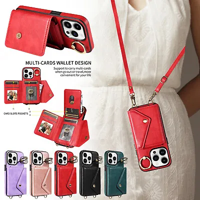 For IPhone 15 Pro Max 14 13 12 11 Magnetic Wallet Leather Strap Case Card Cover • $21.03
