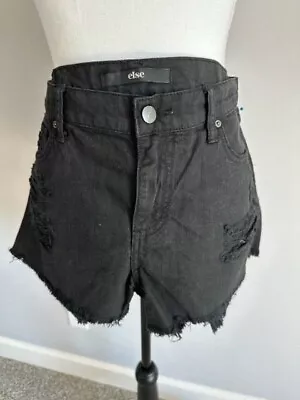 Else Black Jeans Women Shorts Cut Off Distressed Fringe Size 31 • $9