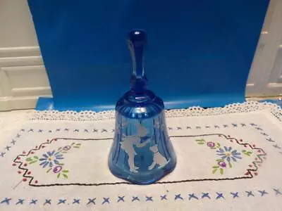 Fenton Mary Gregory Young Girl Teaching Her Dog To Sit - Blue Glass Mini Bell • $13.99