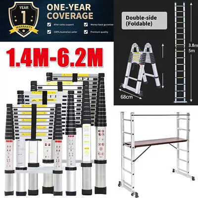 1.4M-3.8M Multi-Purpose Aluminium Telescopic Folding Extension Ladder Safety UK • £43.97