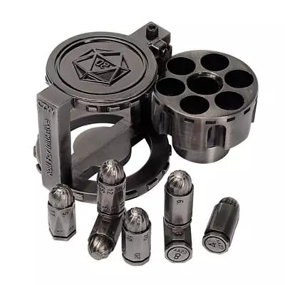Metal Polyhedral Dice Set Of 7 With Spinning Revolver Cylinder Container Silver • $52.99